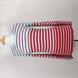 J.McLaughlin Red & Aqua Striped Crewneck Sweater Size Sm Pullover